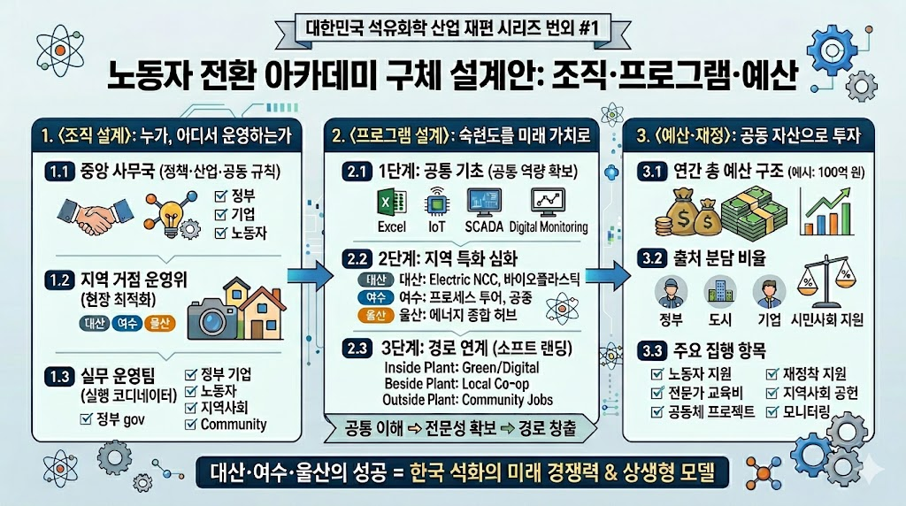 노동자 전환 아카데미 구체 설계안 인포그래픽