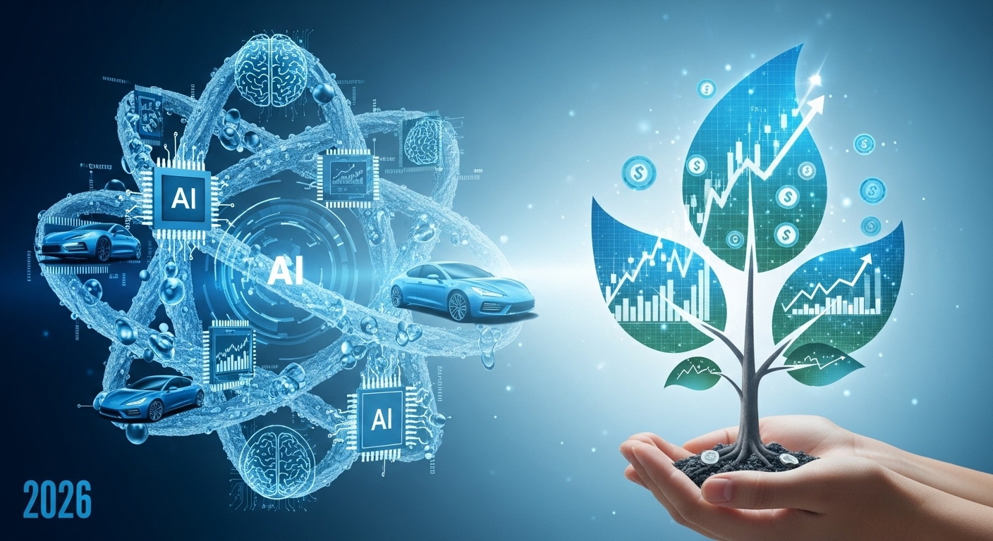 2026년 새해, 국민성장펀드와 ISA 세제 혜택을 통한 자산 성장을 상징하는 푸른빛의 미래 지향적인 이미지.