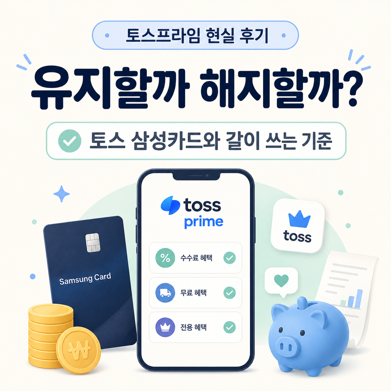 토스프라임을 토스 삼성카드와 함께 사용할 때 유지할지 해지할지 판단하는 기준을 정리한 대표 이미지