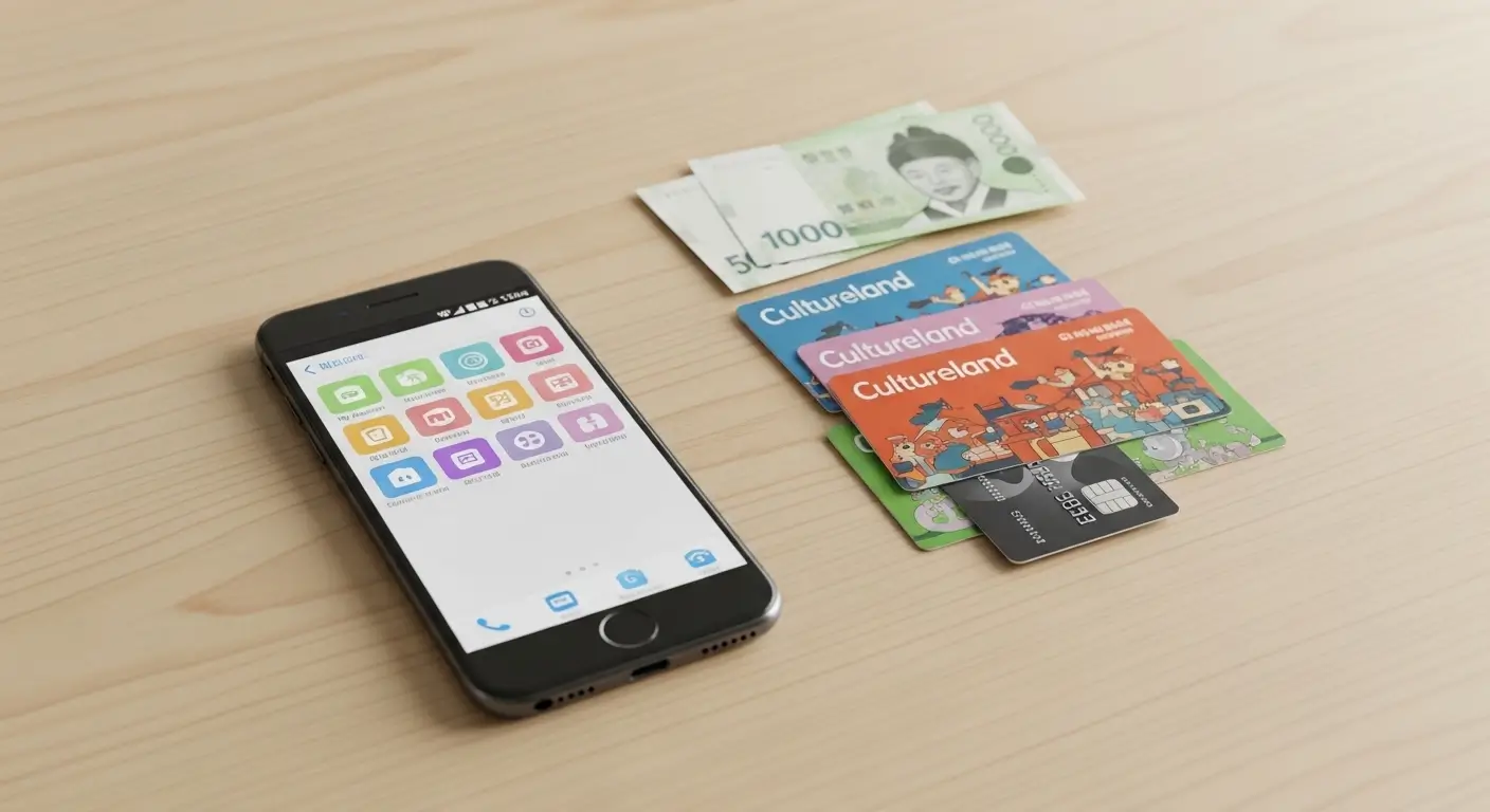 컬쳐랜드 상품권과 스마트폰, 그리고 통신사 로고(SKT, LG)를 상징하는 아이콘이 보이는 이미지