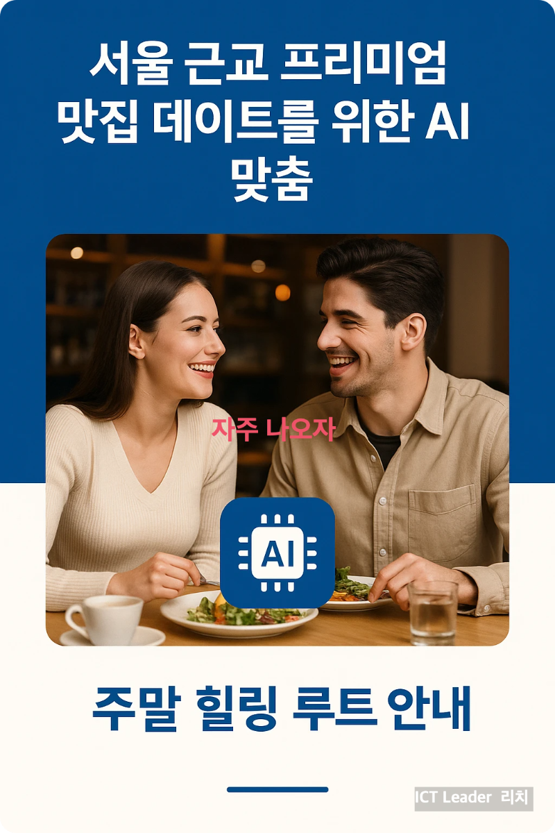 서울 근교 프리미엄 레스토랑에서 AI 추천 데이트를 즐기는 20대 외국인 커플을 표현한 인포그래픽