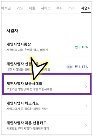 개인사업자-보증서대출-선택