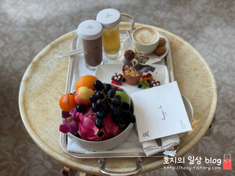 싱가포르 세인트레지스 디럭스 트윈룸 웰컴프루트 버틀러 커피 서비스