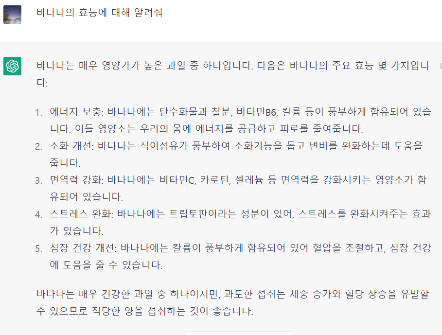 CHATGPT 바나나의 효능 검색