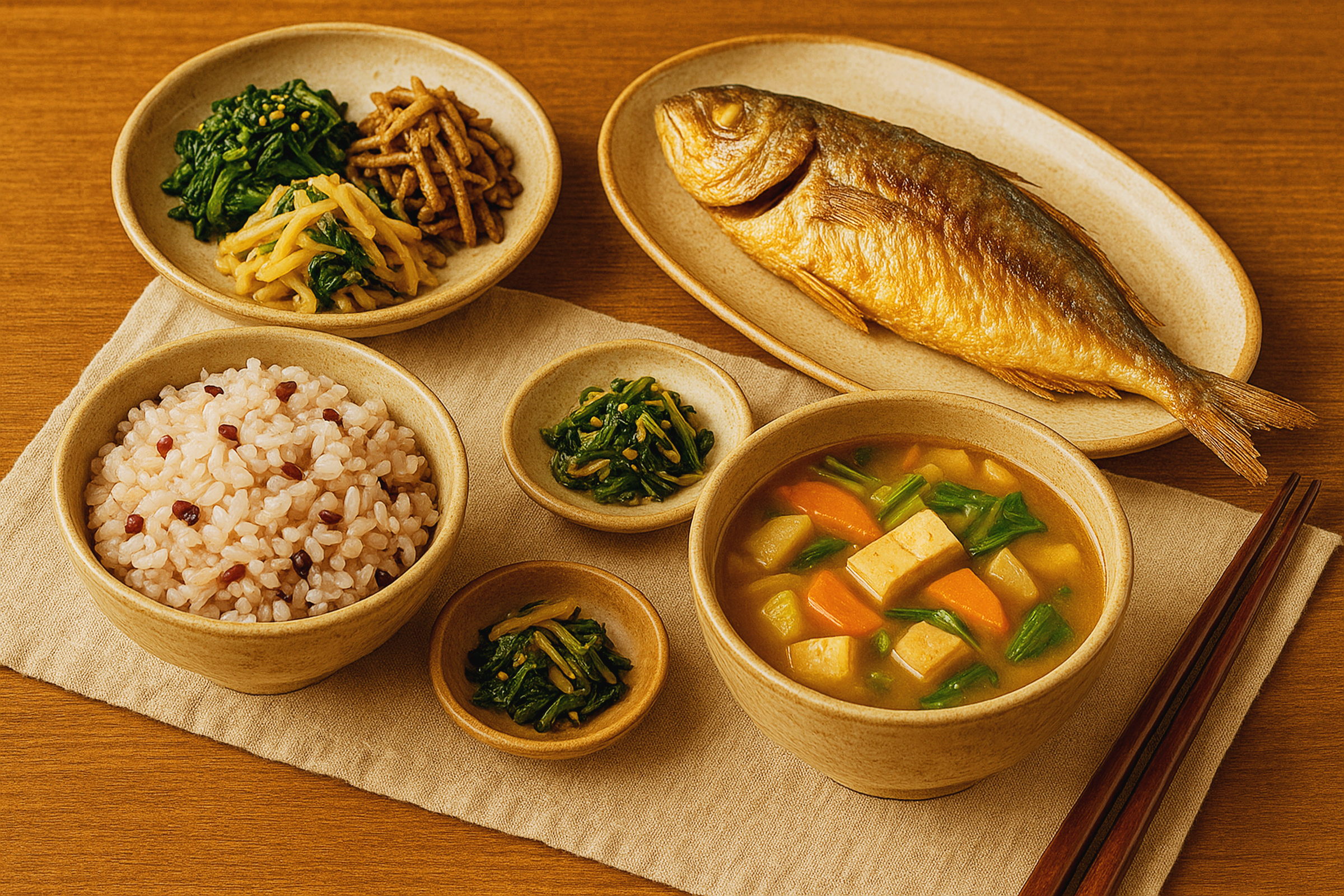 치매 예방에 도움이 되는 전통 한식 구성, 발효식품과 영양소가 균형 잡힌 건강한 식단