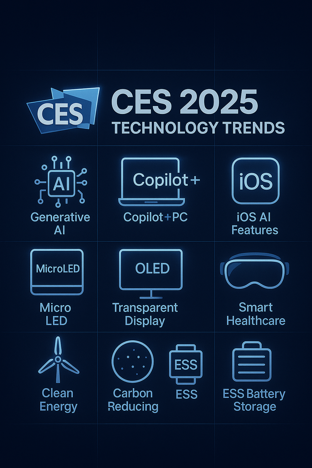 생성형 AI, XR, 디스플레이, 헬스케어, 친환경 기술 요약 CES 2025 주요 기술 트렌드 썸네일