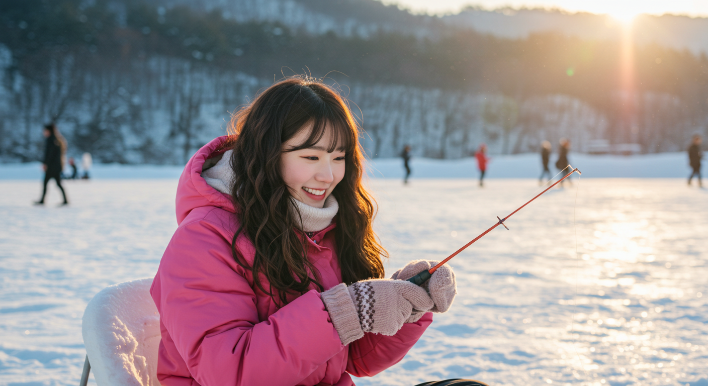 산천어 낚시를 즐기는 사람
