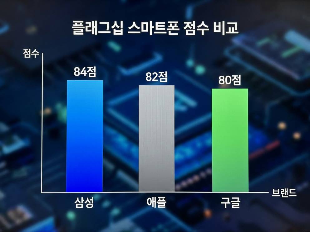 플래그십 스마트폰 부문 삼성과 애플 점수 비교 막대그래프