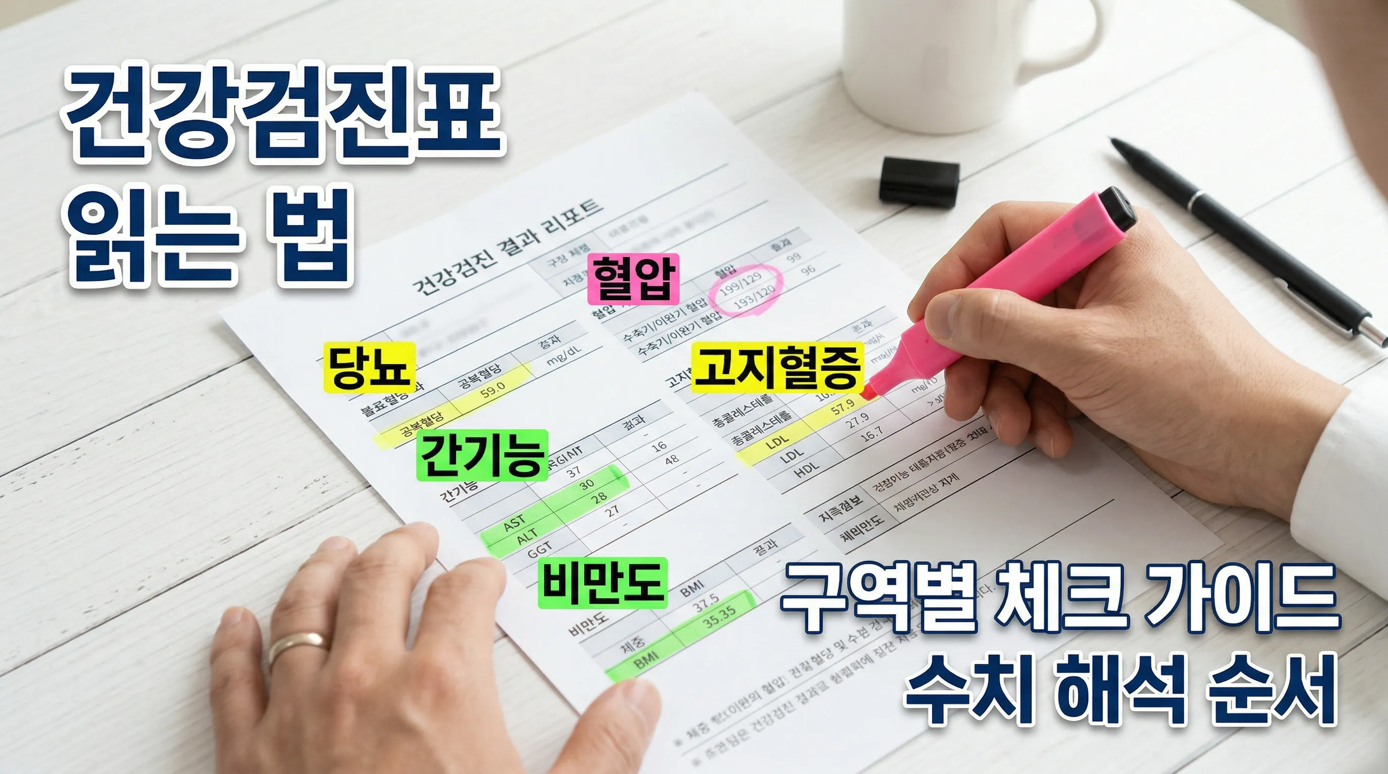 건강검진표를 구역별로 읽는 장면