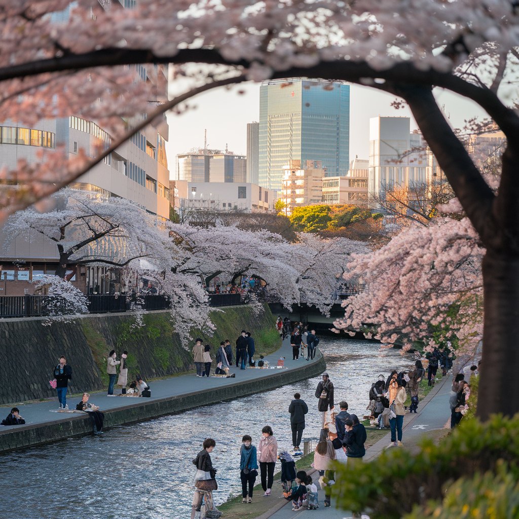 오사카 벚꽃 놀이 일러스트