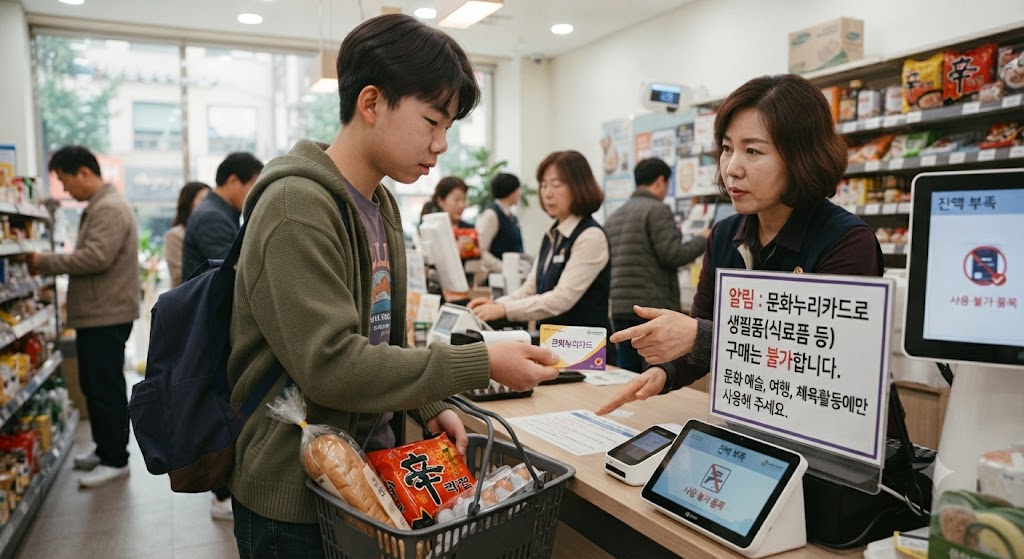 문화누리카드로 생필품 구매하려다가 사지 못한 모습