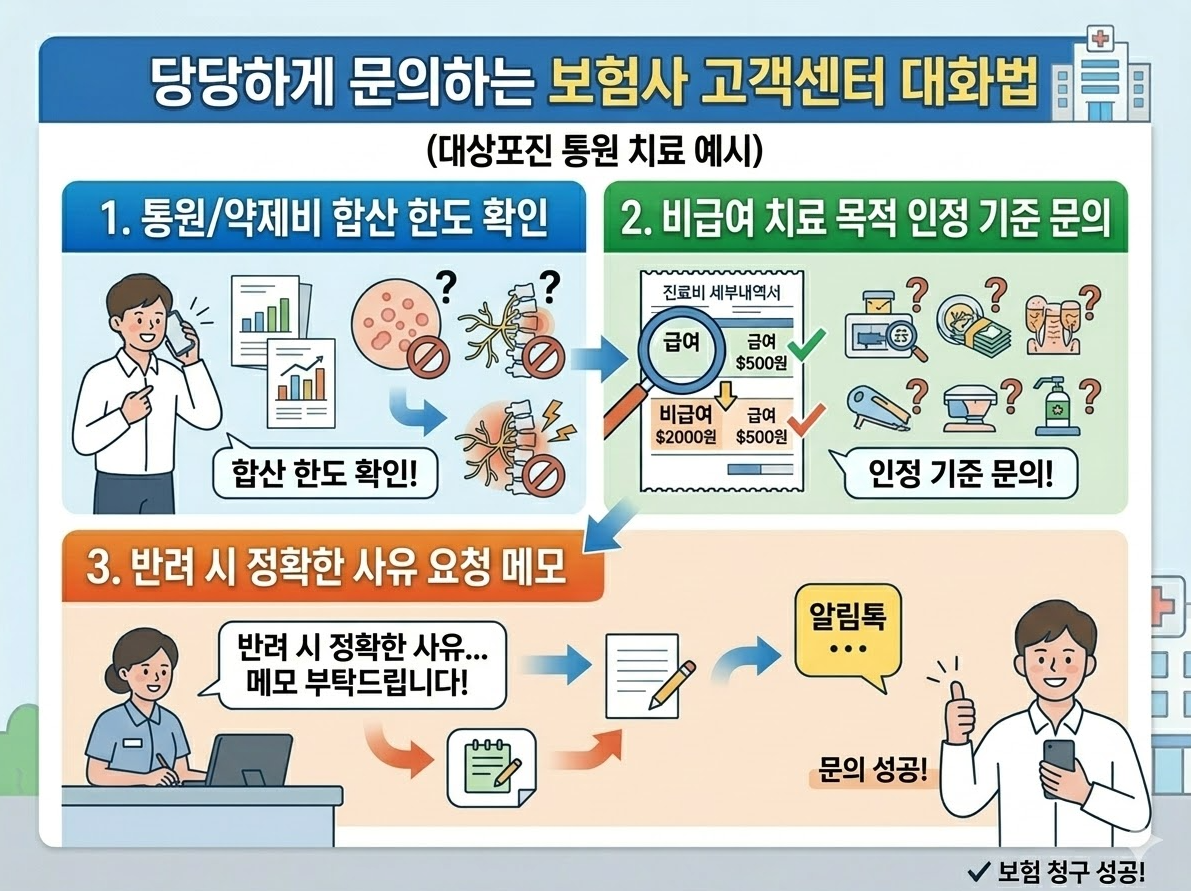 대상포진 실손보험 청구 전 보험사 고객센터 문의 방법 통원 한도 확인과 비급여 치료 인정 기준 설명