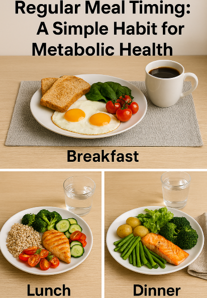 아침·점심·저녁을 규칙적으로 섭취하는 건강한 식사 루틴을 보여주는 식단 이미지