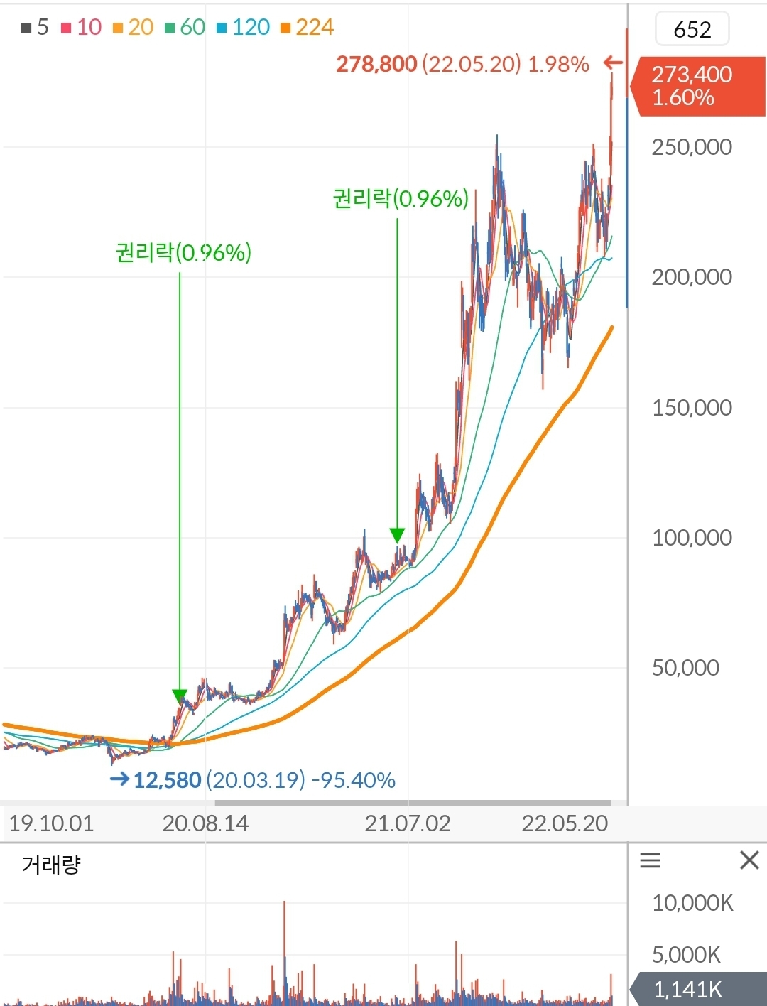 엘앤에프 주가 차트