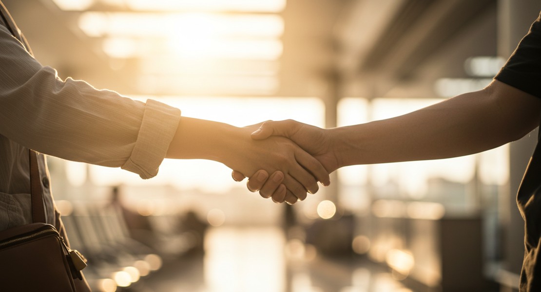 서로 따뜻하게 연결되어 있는 사람들 (악수하는 모습)