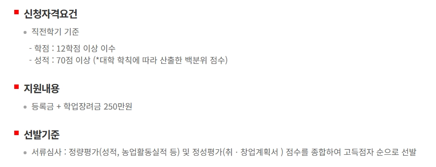 청년창업농 장학금 신청자격