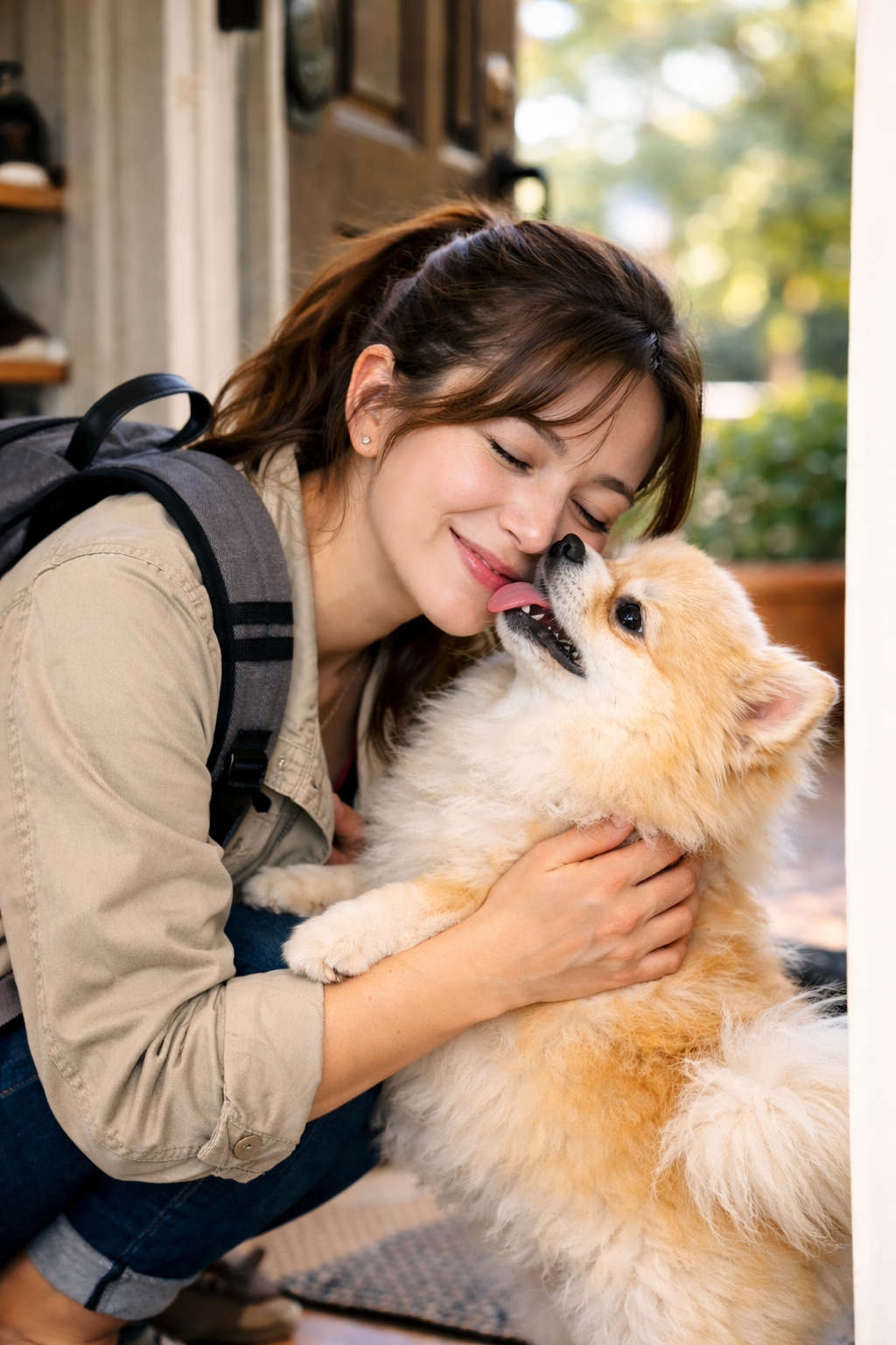 강아지가 사람 얼굴을 핥는 장면