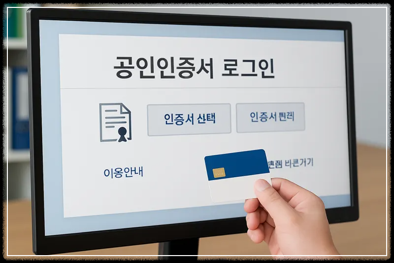 공인인증서를 사용해 로그인을 시도 중인 화면