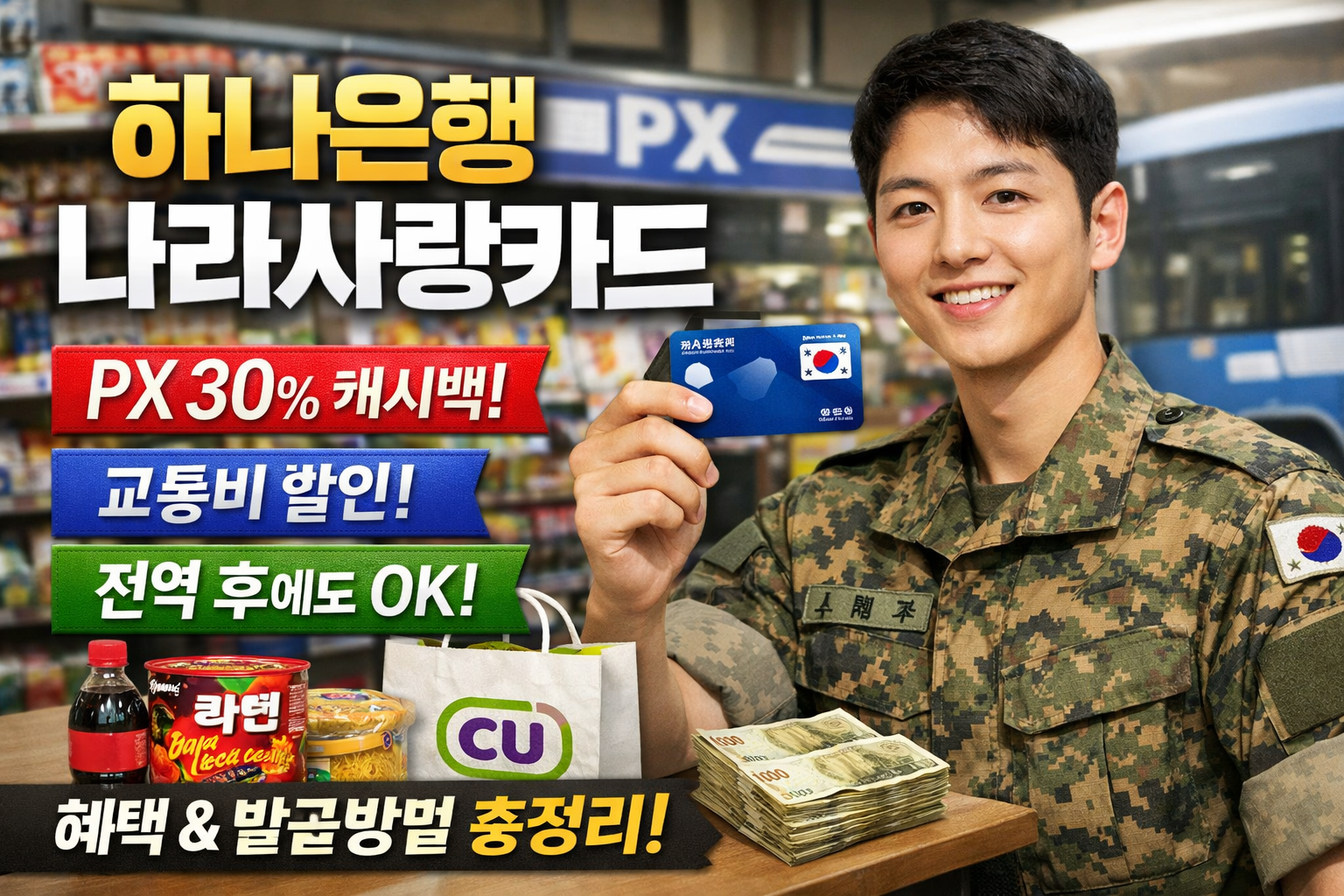 하나은행 나라사랑카드 혜택 총정리 🇰🇷 PX 30% 캐시백부터 교통 할인까지