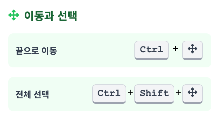 엑셀 이동과 선택 인포그래픽