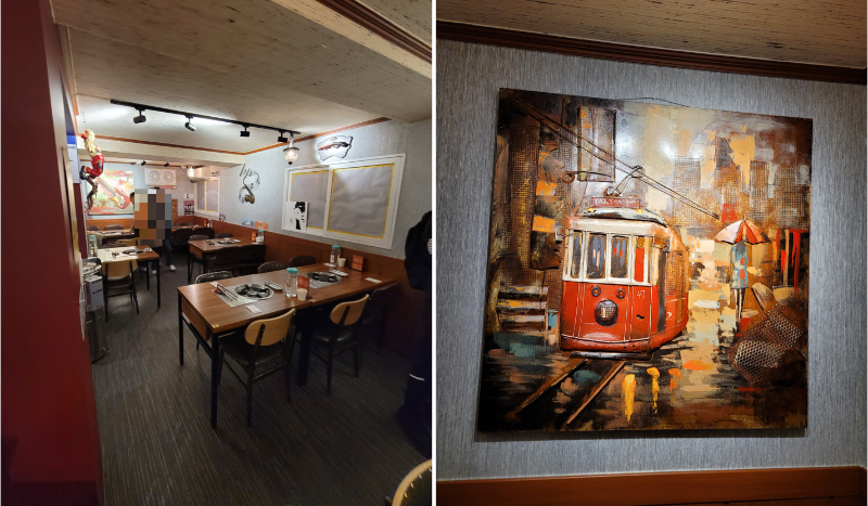 봉탁항아리바비큐 불쭈꾸미 삼청동점 가게 내부, 해질녘의 3D 메탈 페인팅 트램 액자