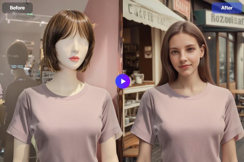 「モデル変更/生成」機能でマネキン写真をプロモデル写真に