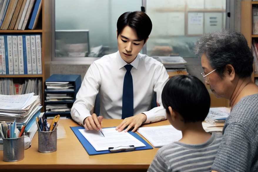 저소득층 지원을 받기 위해 상담받는 모습