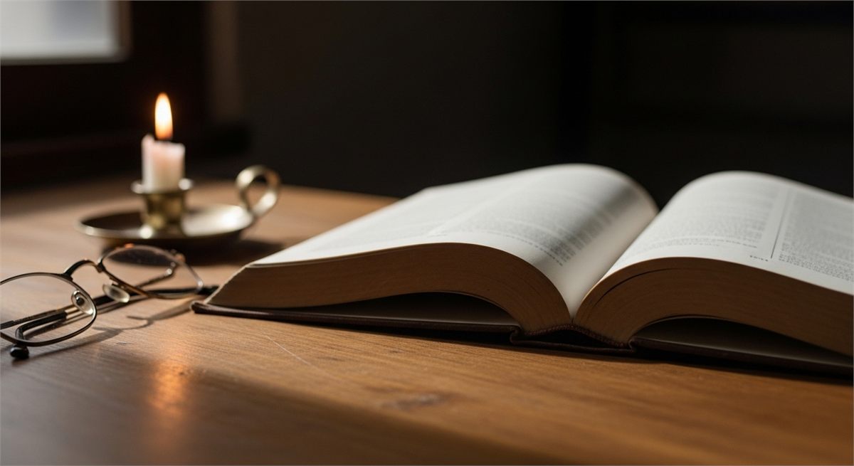 책과 안경, 촛불로 기억과 교육을 상징한 장면