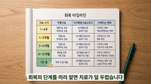 공황장애 치료 단계별 회복 과정 1개월 3개월 6개월 1년 이미지