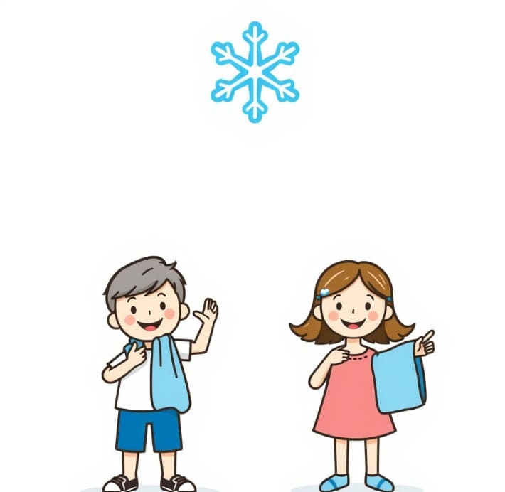 에어컨 없는 시원함을 위해, 물수건으로 목뒤를 닦는 사람과, 물수건을 손목에 올려놓은 사람이 있습니다.