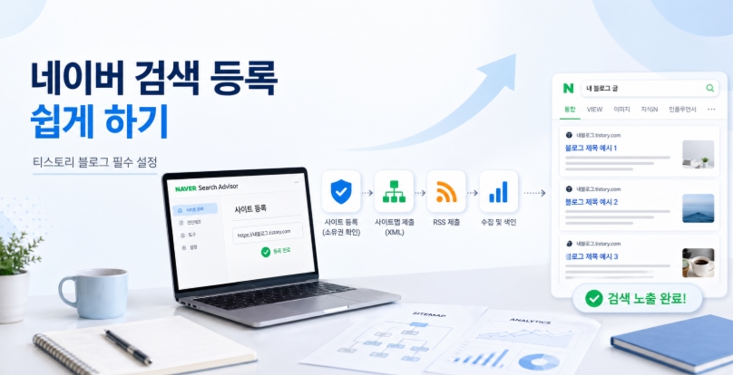 티스토리 네이버 검색 등록 방법, 서치어드바이저 사이트맵&middot;RSS 제출까지 한 번에 정리