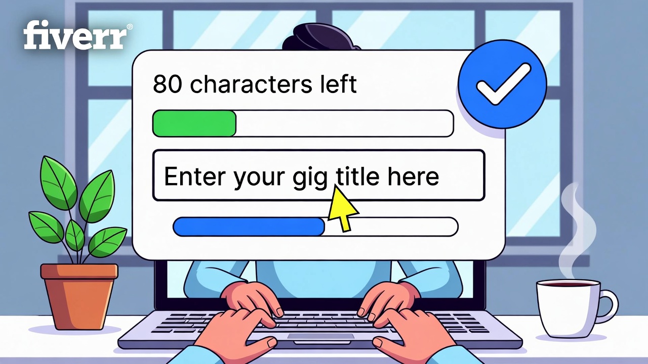 Freelancer creating a Fiverr gig title within 80 characters for SEO optimization