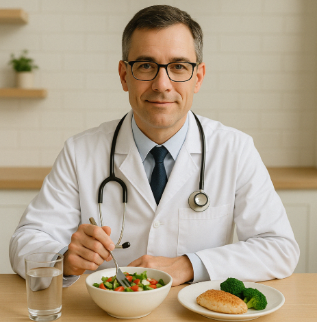 의사가 추천하는 40대 건강식단을 직접 먹고 있는 사진