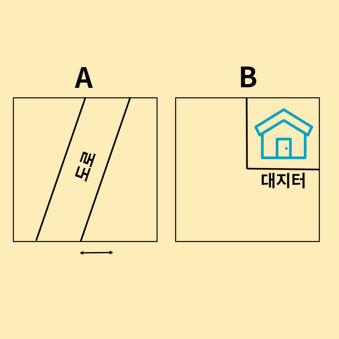 노란-바탕에-도로와-대지터가-형성된-두-개의-네모