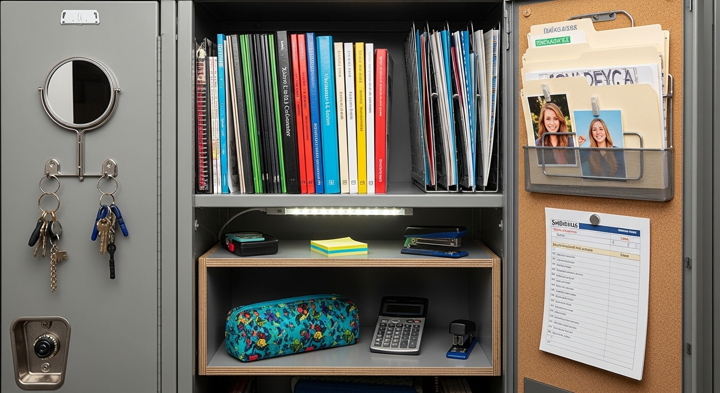 공간 효율적으로 정리된 고등학교 사물함 내부 이미지
