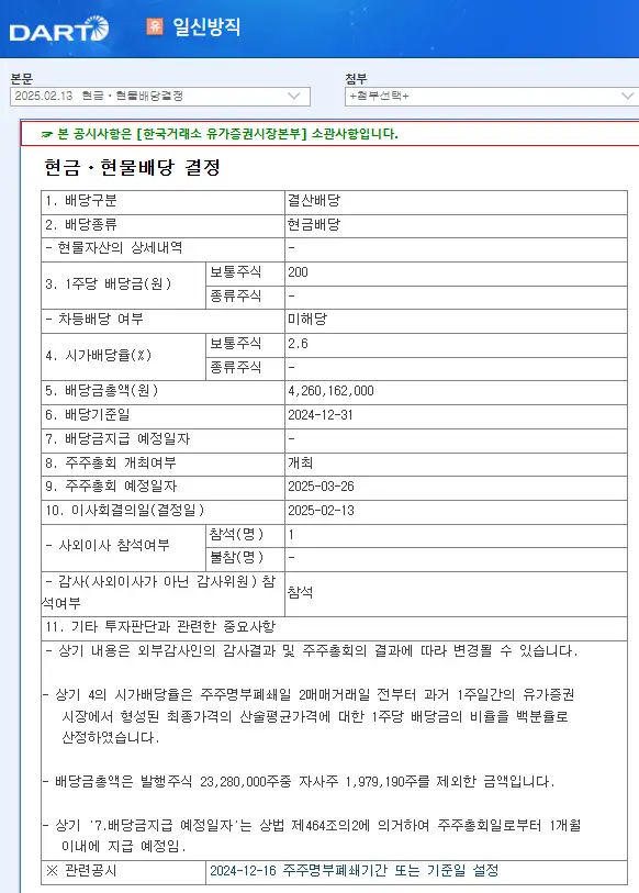 일신방직(003200) 2025년 배당