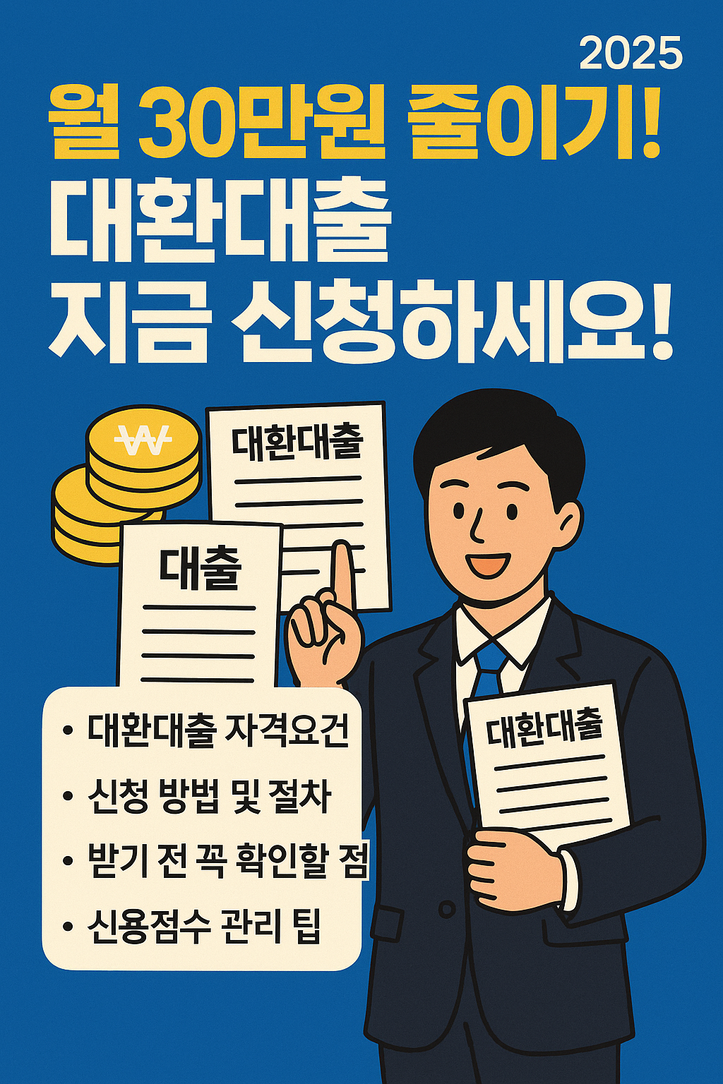 월 30만 원 절약 가능한 대환대출 신청 안내 이미지 - 2025년 기준
