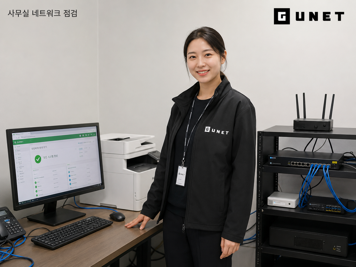 지유넷에서 사무실 PC 복합기 공유기 허브 네트워크 연결 상태를 점검하는 모습