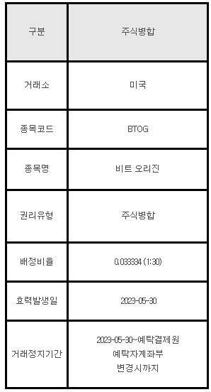 미국주식 주식병합 안내 BTOG 비트 오리진