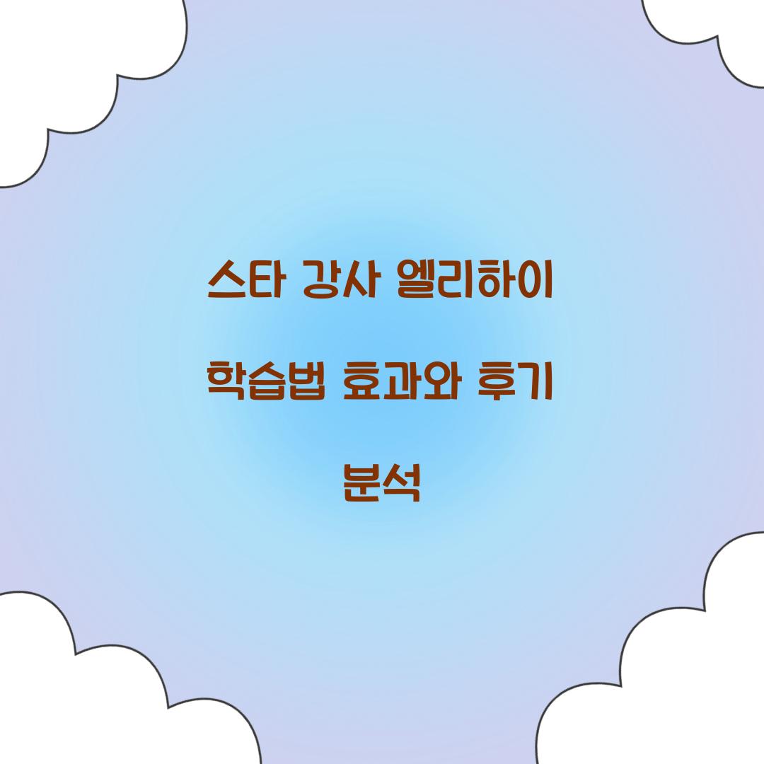 스타 강사 엘리하이 학습법