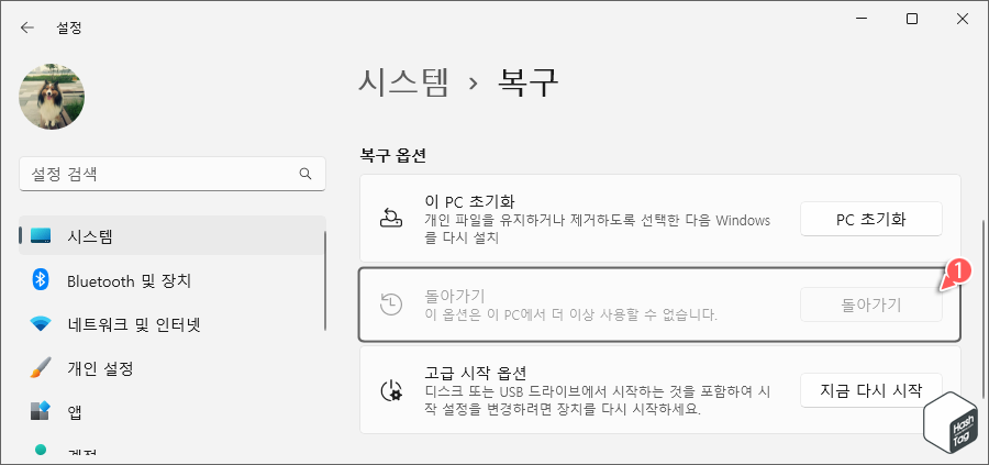 Windows 11 업데이트 후 10일간 롤백 가능