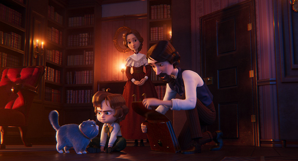 찰스 디킨스가 윌터의 화를 풀어주려고 앉은 모습