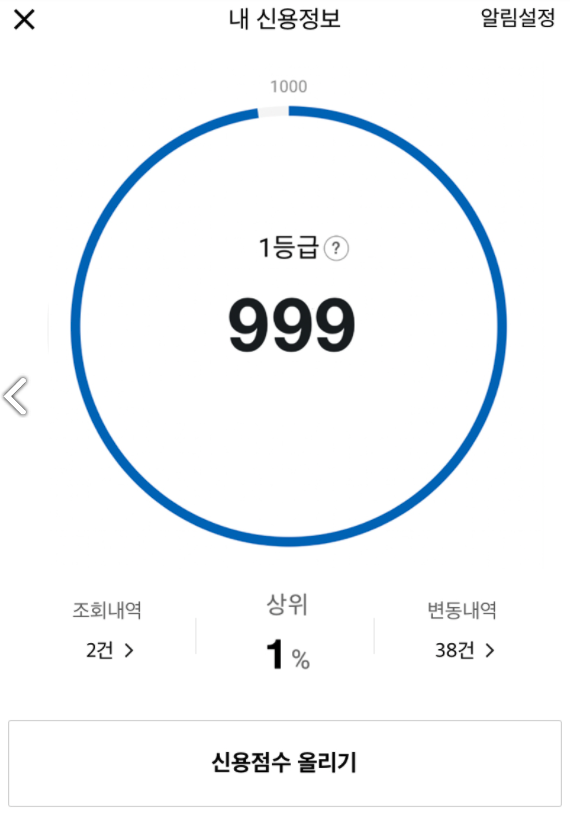 신용정보 등급 조회 화면