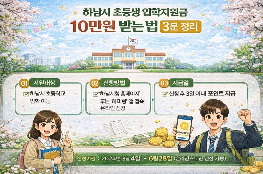 하남시 초등생 입학지원금 10만원 100% 받는 법