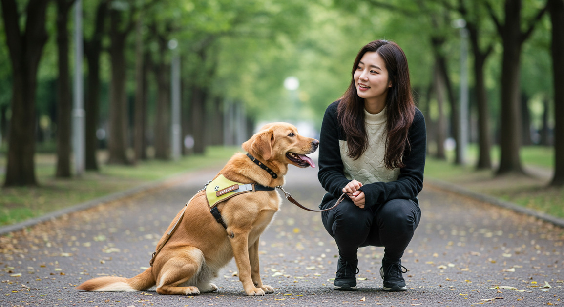 훈련 받고있는 안내견 이미지