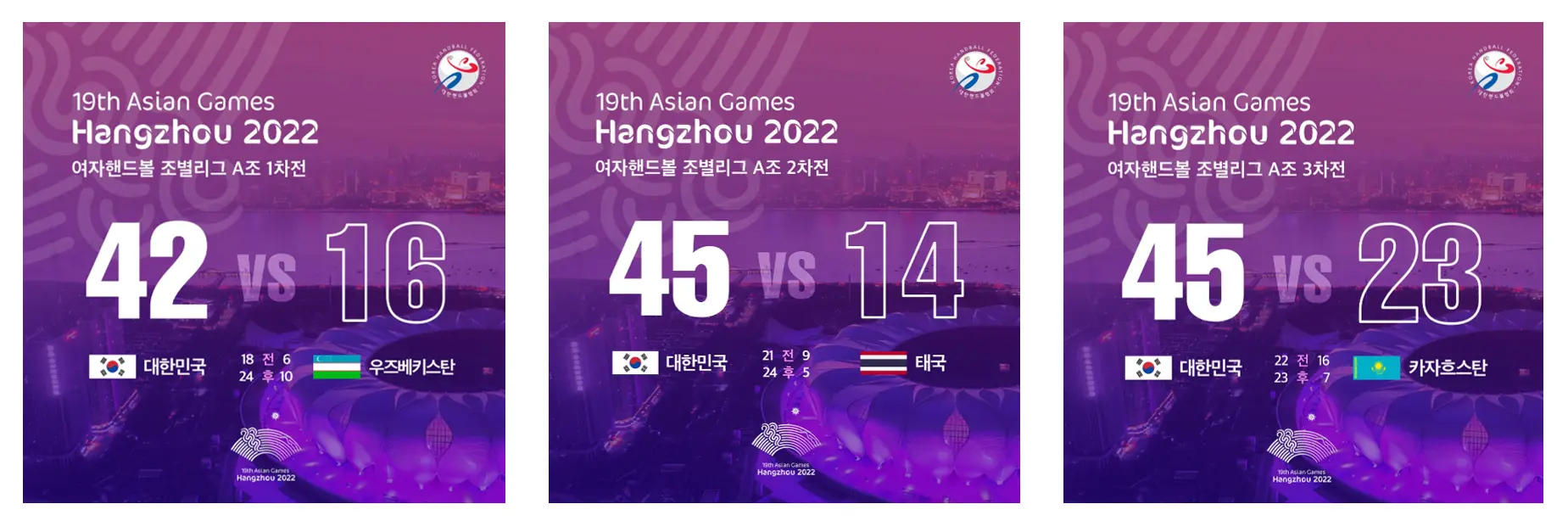 항저우-아시안게임-핸드볼-여자대표팀-예선결과