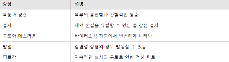 장염 증상 및 종류 요약