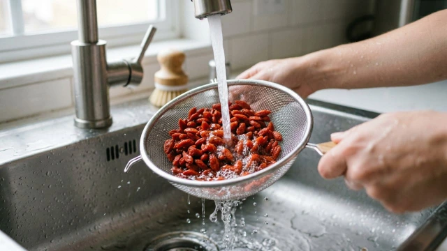 구기자 세척 - 물에 30초 정도 가볍게 씻어줍니다.