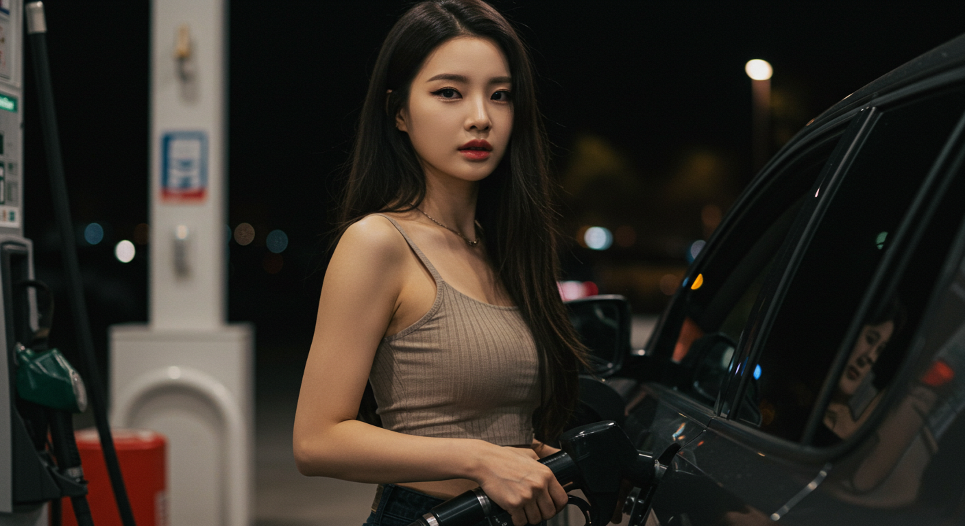 기름을 넣고있는 여성