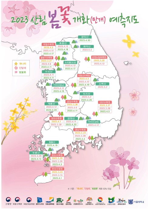 봄꽃 개화 예측지도 - 산림청